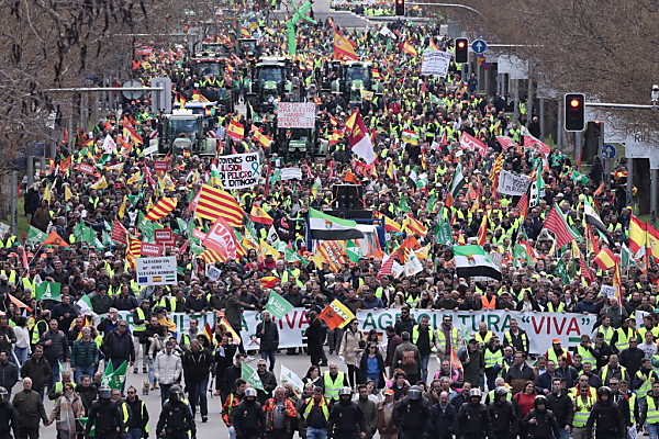 Bild: Tausende Bauern legten Prachtstraße in Madrid lahm
