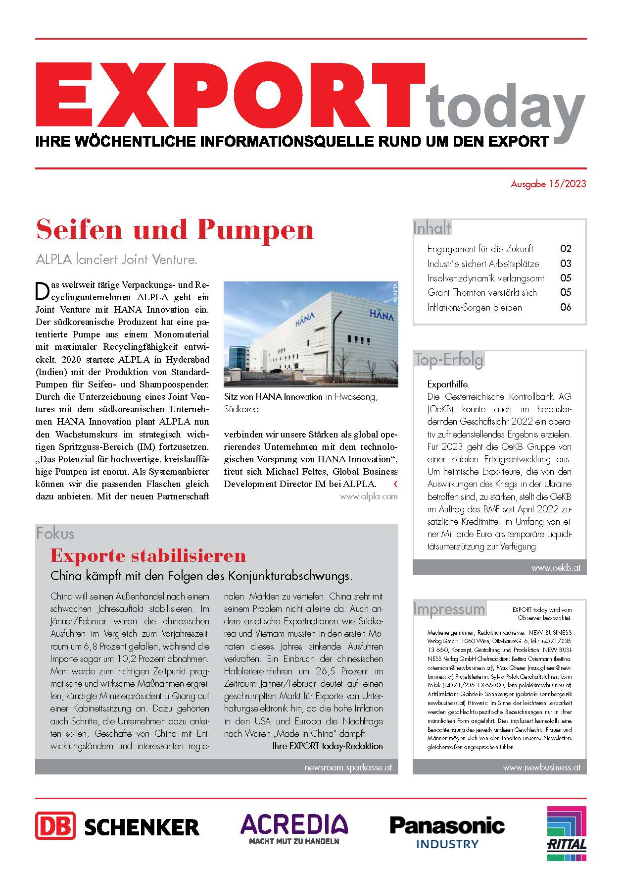 Cover: EXPORT today online - 15/2023