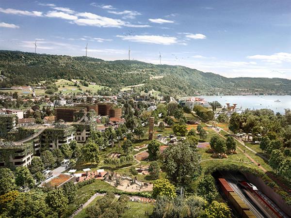 Bild: Die IV-Vision zur Unterflurtrasse zeigt, was möglich sein kann, wenn Politik, Wirtschaft und Bevölkerung kooperieren, und wie viel Potenzial im Ausbau des Lebensraumes in Seenähe steckt.