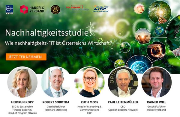 Bild: CRIF Austria, FHWien der WKW, Handelsverband, Leadersnet und Telemark Marketing initiieren die große Nachhaltigkeitsstudie 2024 – NEW BUSINESS ist als Medienpartner mit an Bord.