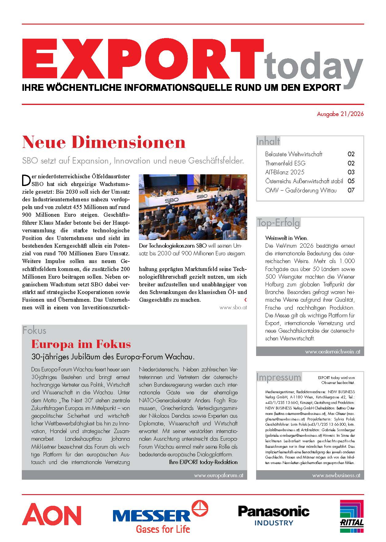 Cover: EXPORT today online - 21/2026